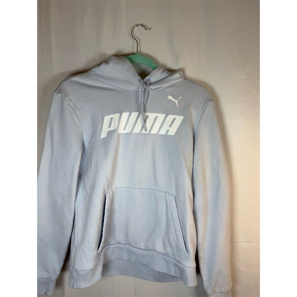 PUMA Essentials Logo Pullover Hoodie Women’s M Light Blue Fleece Lined - Picture 2 of 14